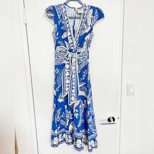 Farm Rio Blue Lace Banana Midi Dress